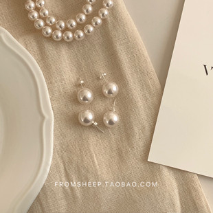 韩系施家珍珠大耳钉女925纯银针复古气质配饰高级感小众独特耳饰