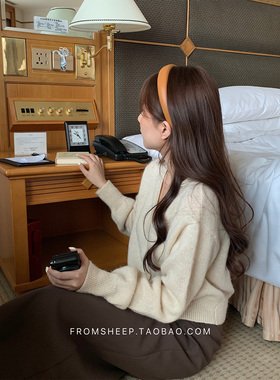 定制款~韩国白色发箍女复古百搭气质头箍仿羊皮高颅顶发卡发饰ins