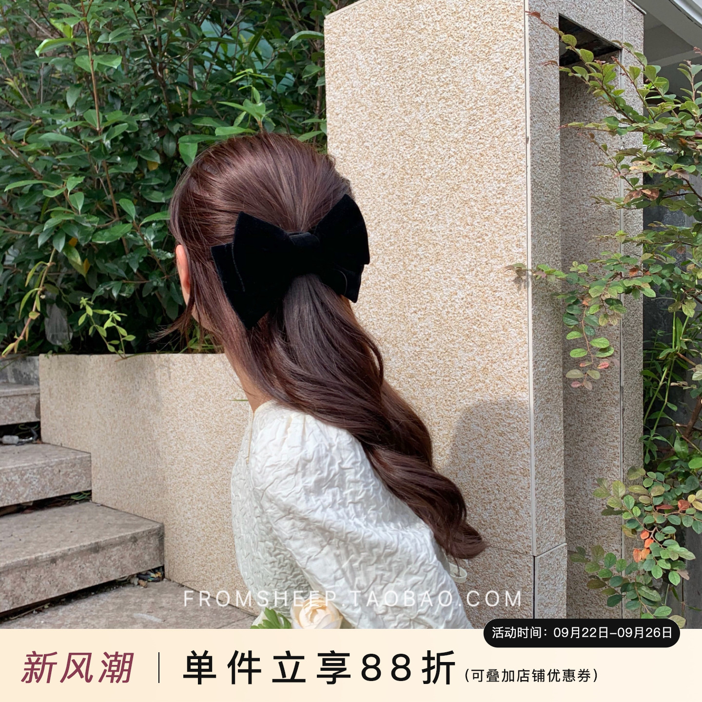 ins韩国大号气质丝绒蝴蝶结发夹