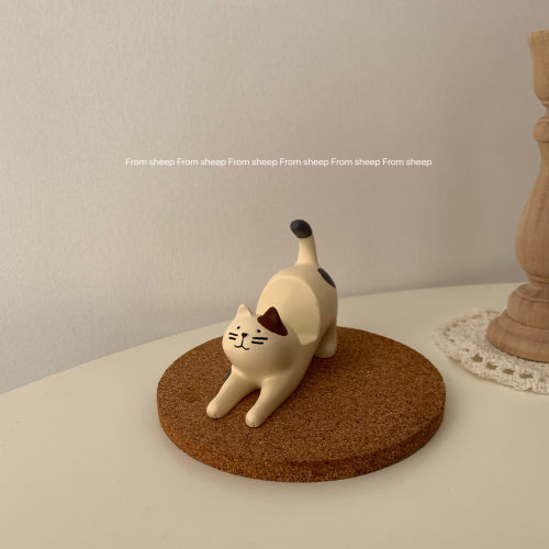 伸懒腰猫咪桌面手机支架可爱摆件
