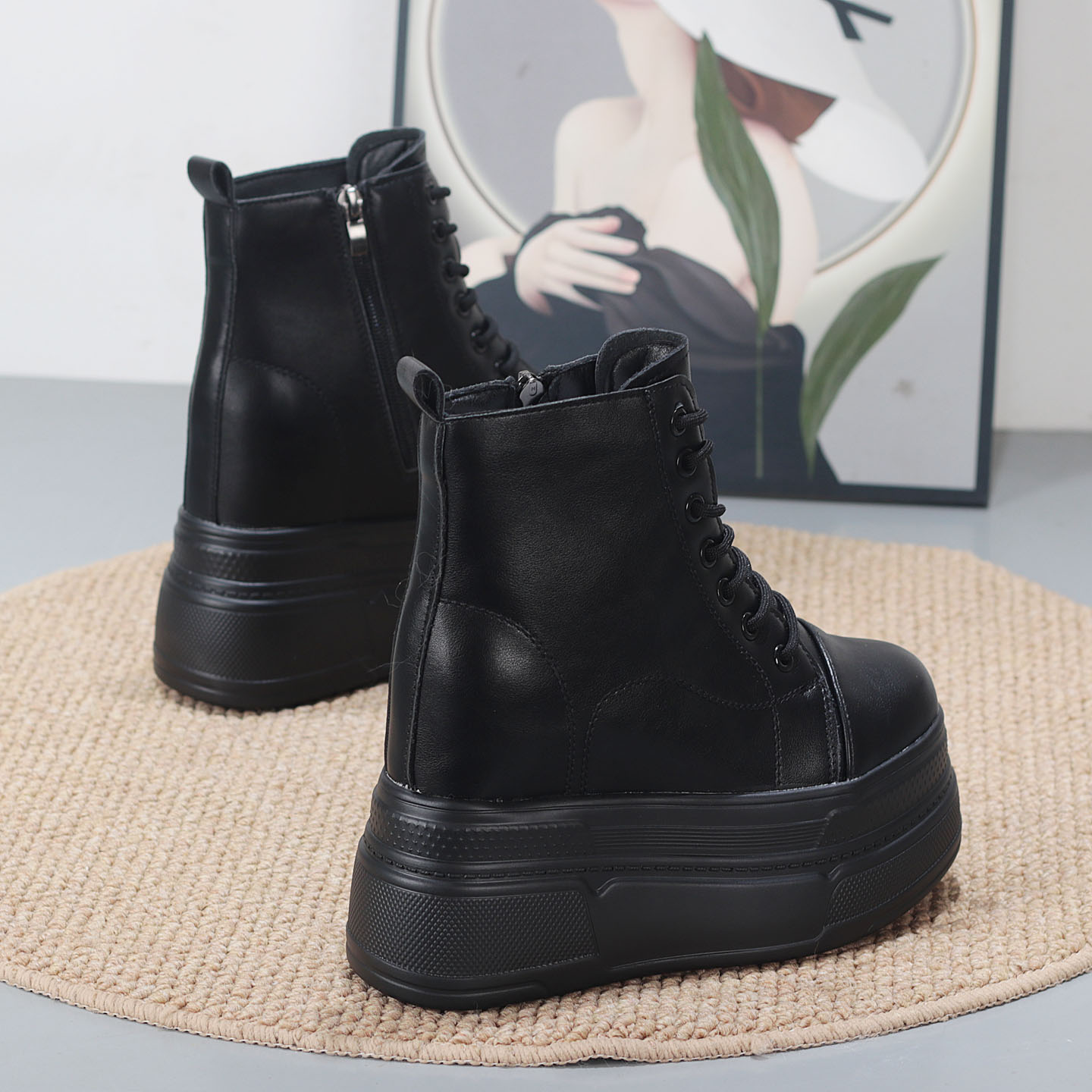 棉鞋女厚底坡跟高帮休闲鞋女短靴