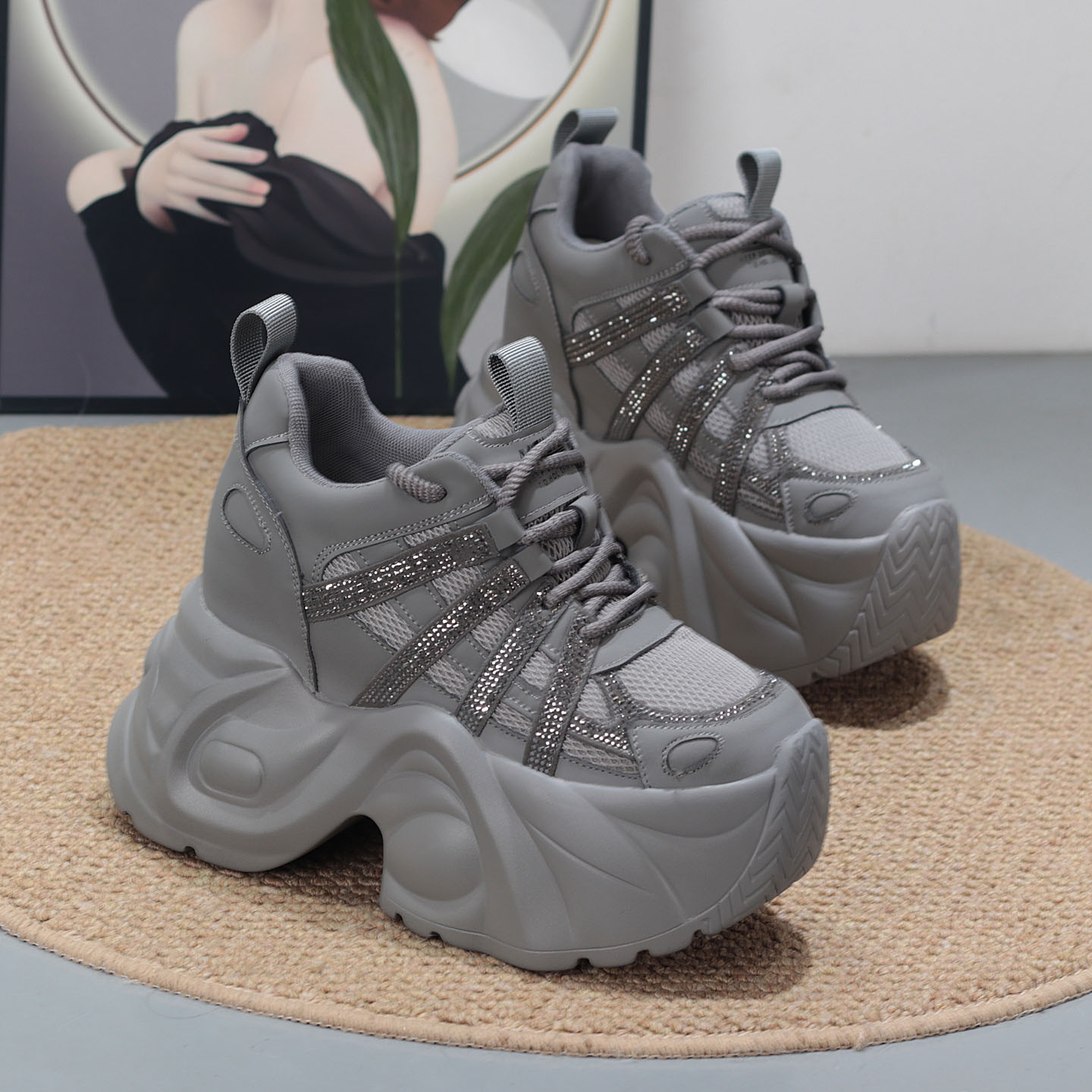 小个子超高跟内增高12cm老爹鞋女