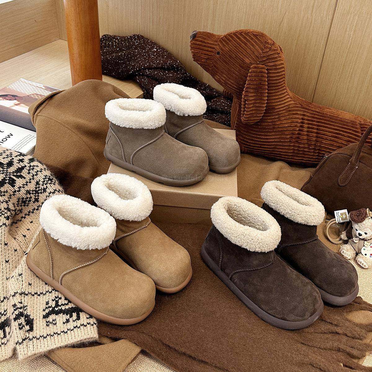 港风厚底雪地靴女棉鞋潮流百搭小众磨砂真皮潮流保暖2025秋冬新款,女鞋,时尚雪地靴,淘宝优惠券,粉丝福利购,淘宝优惠卷