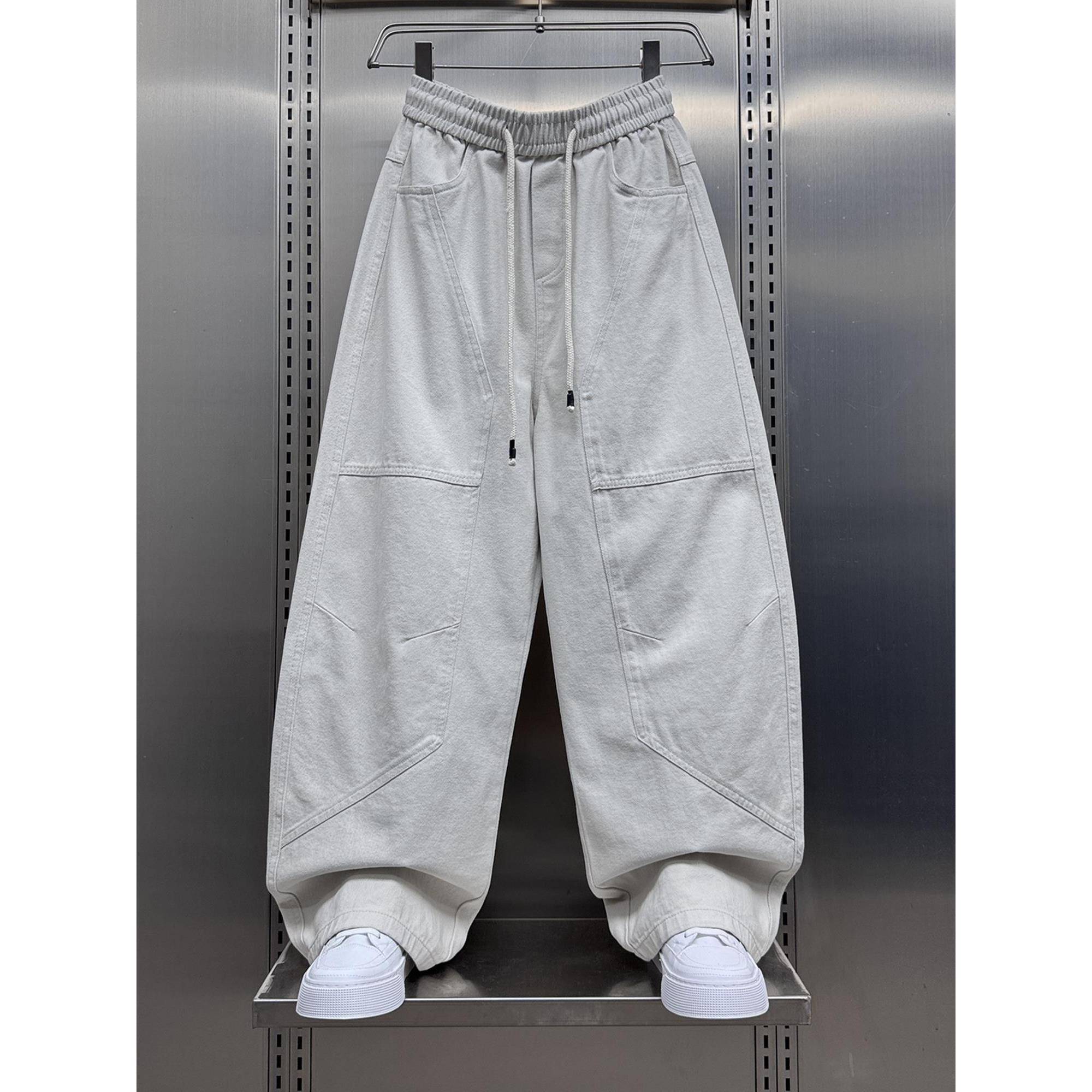 MAROLIO~美式休闲！纯色工装弯刀裤男户外运动百搭宽松系绳直筒裤