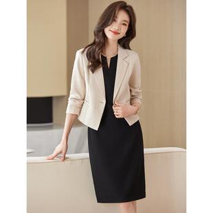 高级感西装外套女春秋ol职业通勤套装小个子修身西服连衣裙两件套