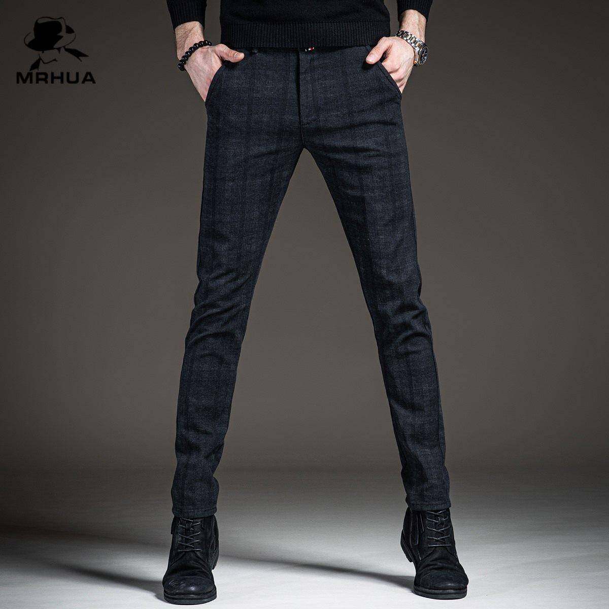 高端秋冬季新款格子男士休闲裤修身小脚裤子轻奢韩版潮流商务西裤