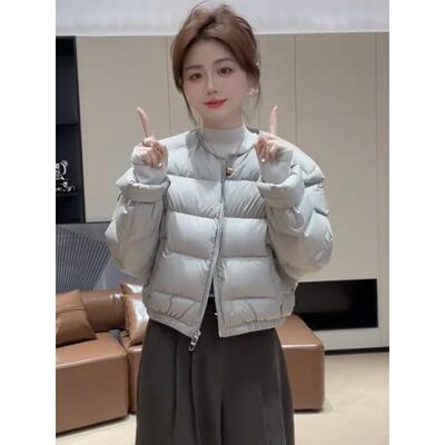 香港代购时尚短款棒球领羽绒服女冬季新款休闲简约加厚面包服外套