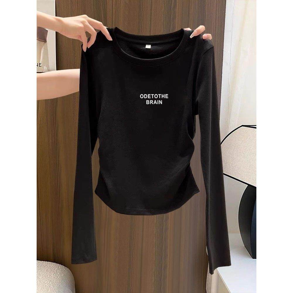 韩国新款正肩纯棉圆领收腰长袖t恤女修身显瘦内搭打底衫秋冬季,女装/女士精品,T恤,淘宝优惠券,粉丝福利购,淘宝优惠卷