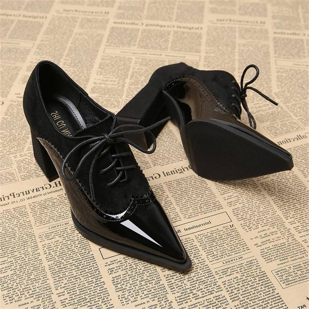 香港真皮法式系带深口小皮鞋女秋冬2025年新款覆古尖头高跟乐福鞋