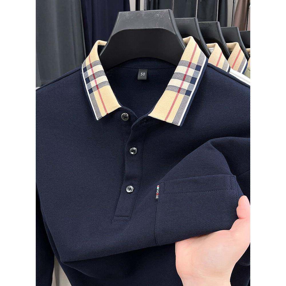 高端纯棉polo衫男士长袖t恤春秋季新款商务休闲宽松潮牌翻领上衣