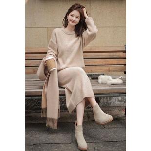 欧洲站2024年秋冬新款时尚休闲半身裙针织套装裙毛衣配裙子两件套