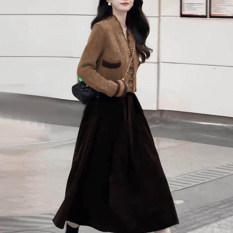 欧洲站2025春装小香风温柔气质毛衣套装裙高级感洋气半身裙两件套