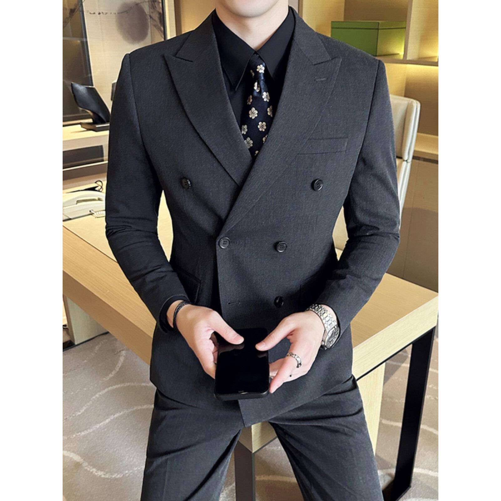 潮牌1212男士休闲西服春秋季新款高级感双排扣结婚小西装礼服外套