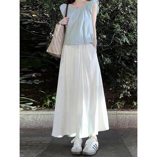 白色半身裙女夏季2026新款高腰百褶a字大摆伞裙仙女冰丝半身长裙