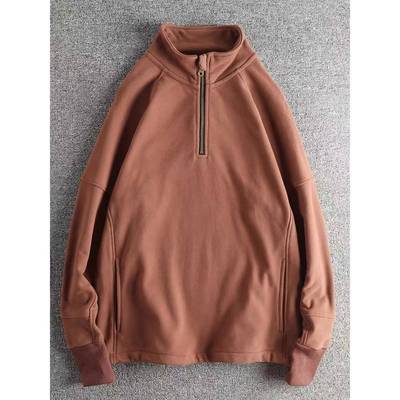 代购潮男秋冬美式重磅加绒加厚男士半开立领卫衣覆古青年套头外套