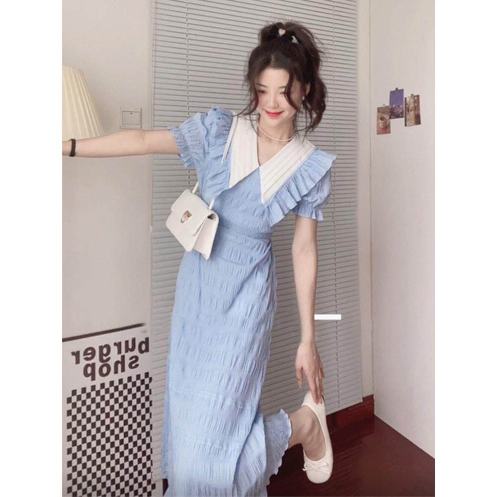 欧洲站2025夏季新款优雅束腰韩国初恋减龄文艺风格长裙美丽韩剧裙