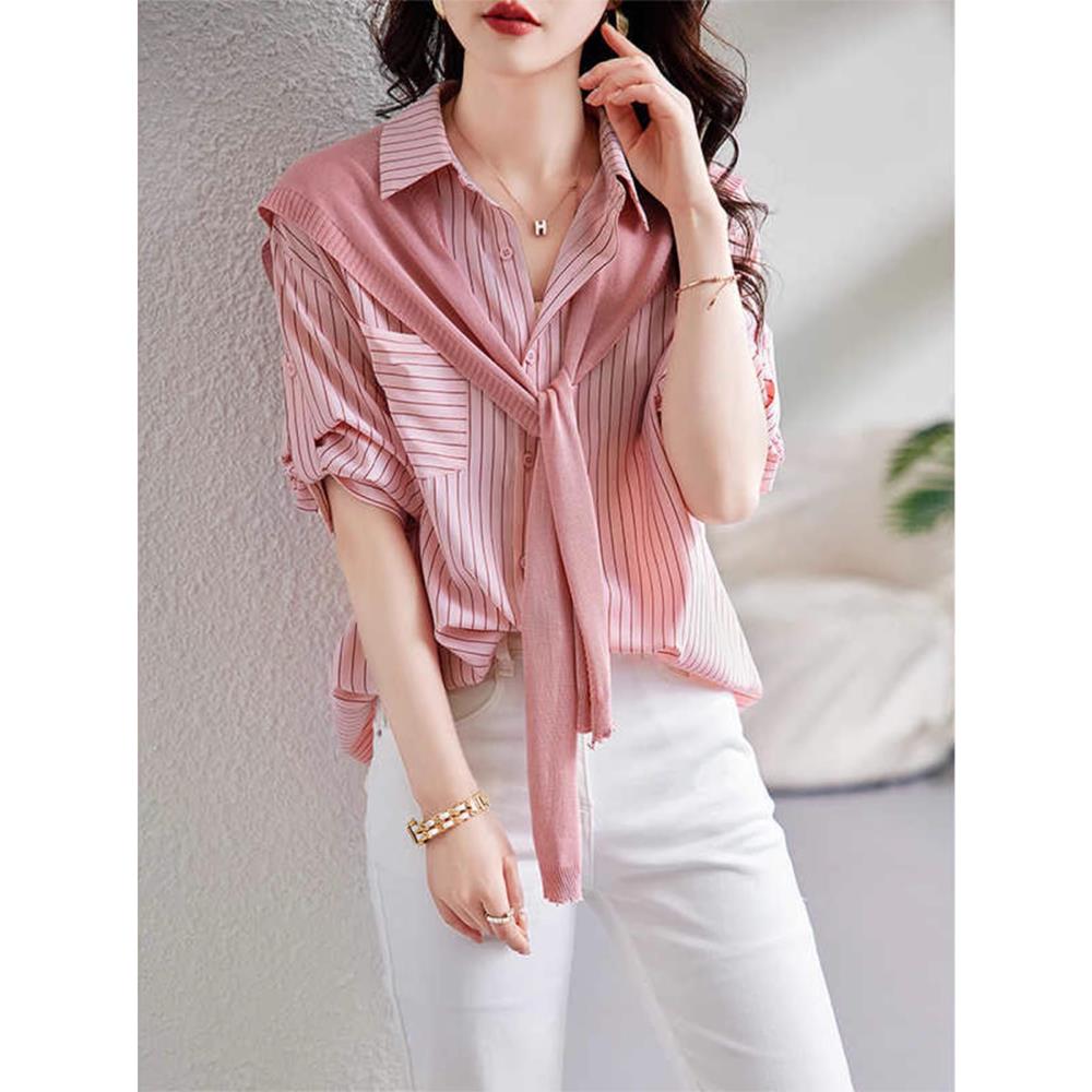 欧洲站披肩条纹职业衬衫女装2025新款可达豪华高端春秋季工作服长