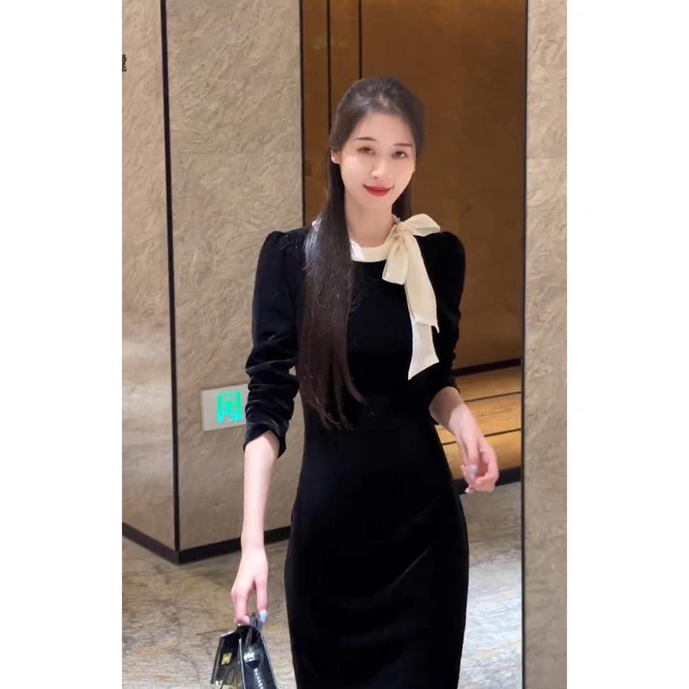 欧洲站2025新款法式小香风轻奢小众礼服高级感气质名媛丝绒连衣裙