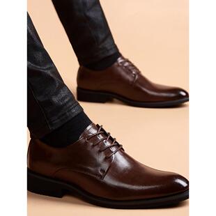 2025新款休闲皮鞋男春夏季商务正装名牌真皮透气内增高新郎结婚鞋