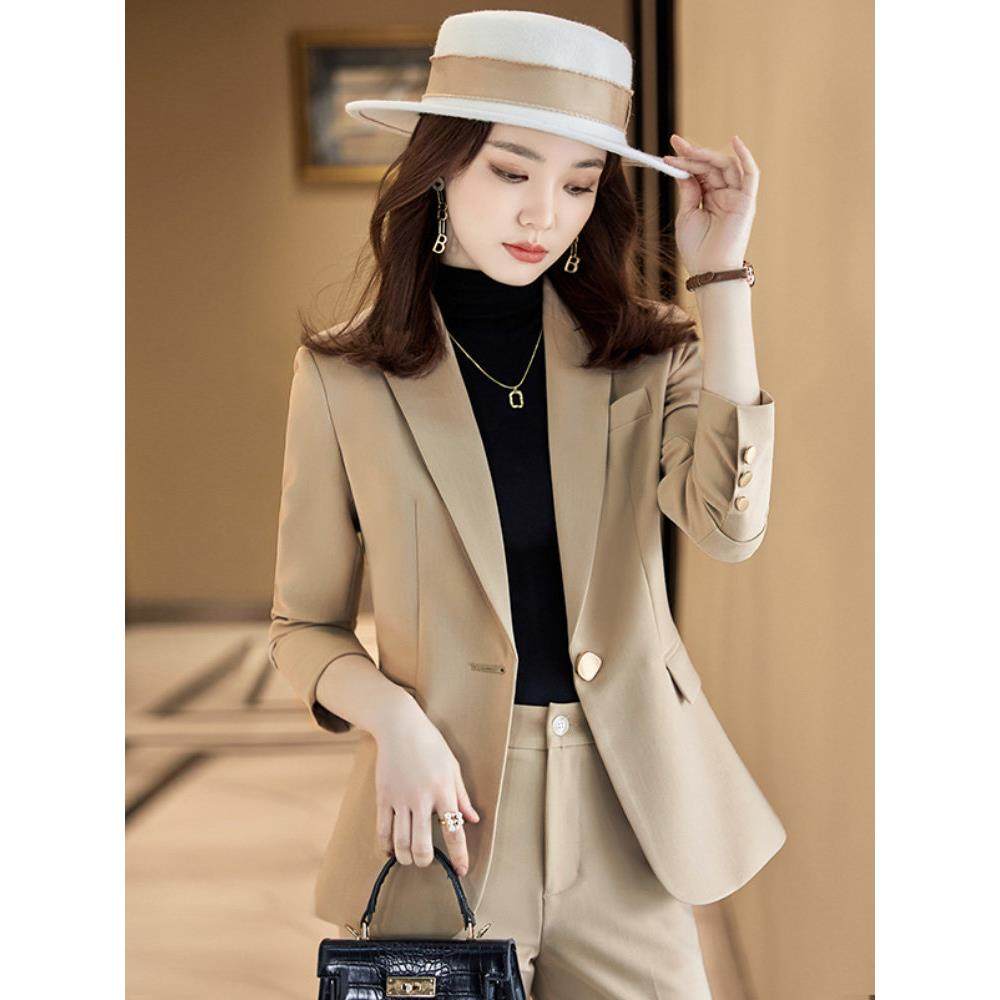 卡其色西装外套女2024年秋冬新款时尚小个子休闲西服高端职业套装