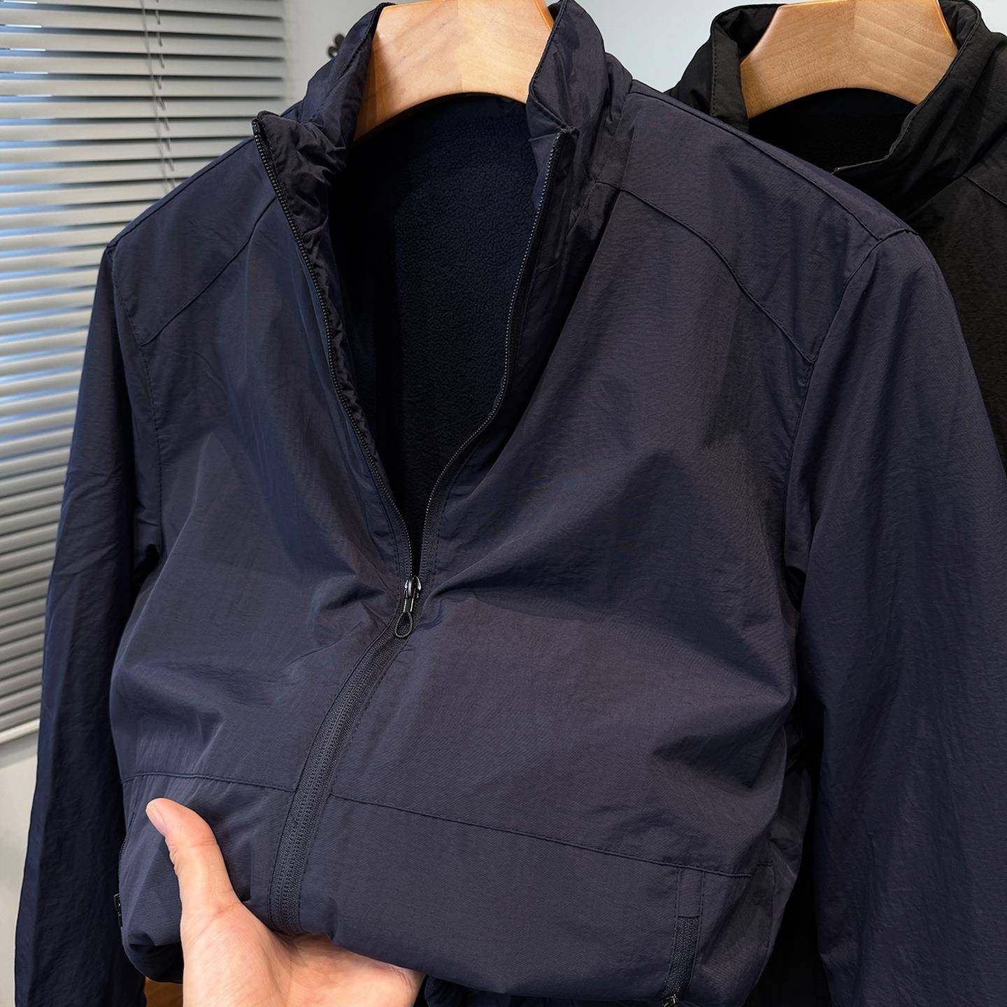 MAROLIO~高端休闲立领摇粒绒外套男秋冬加绒加厚潮流时尚百搭夹克