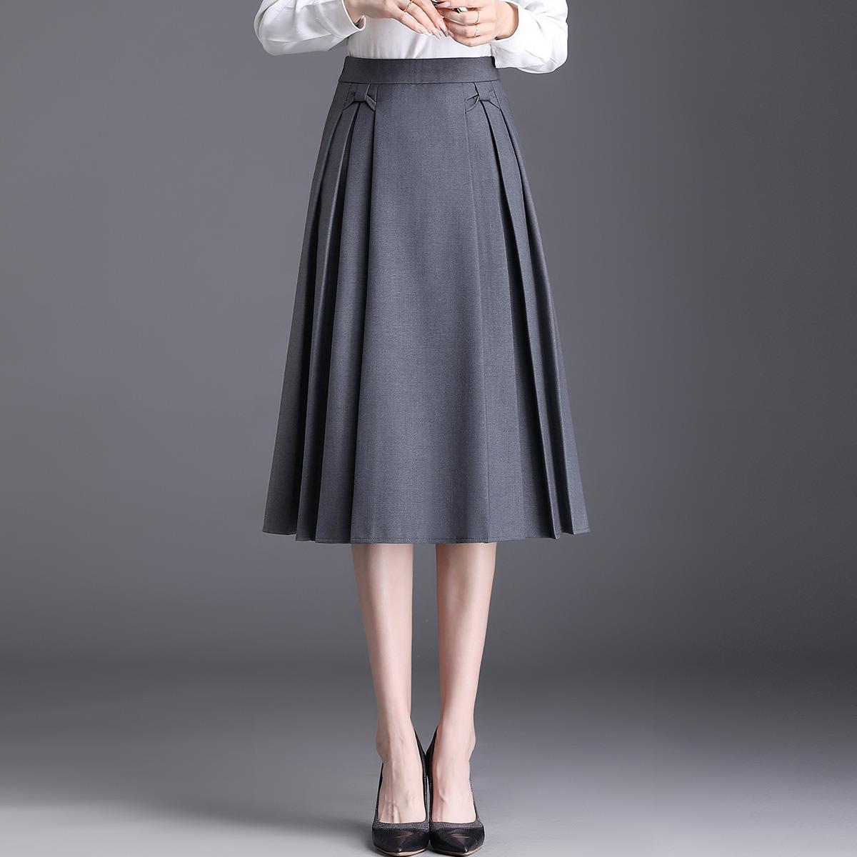 灰色A字西装半裙女2025春秋小个子洋气伞裙半身裙子中长款百褶裙