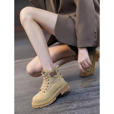 网红马丁靴女2025冬季新款真皮靴子女英伦风休闲短靴百搭厚底单靴
