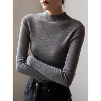 韩国半高领打底衫女2025秋冬中领灰色高级感上衣修身内搭针织毛衣