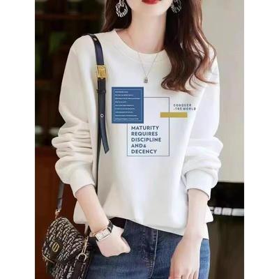 欧洲站白色纯棉圆领卫衣女2025年春秋冬季新款加绒加厚小个子T恤