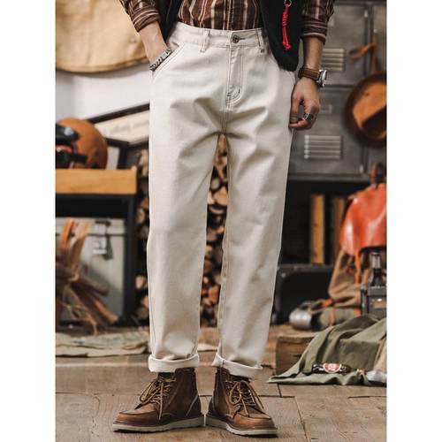 it neith BIAS潮牌美式水洗白色牛仔裤男宽松直筒秋季简约休闲裤