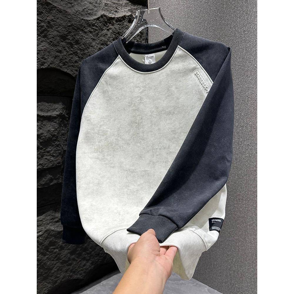 MAROLIO~洋溢时尚气息！潮牌撞色圆领卫衣男2025秋季扎染休闲上衣