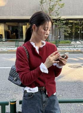 【现货】韩国The Barnnet八奶气质纯色显瘦圆领羊毛针织开衫外套
