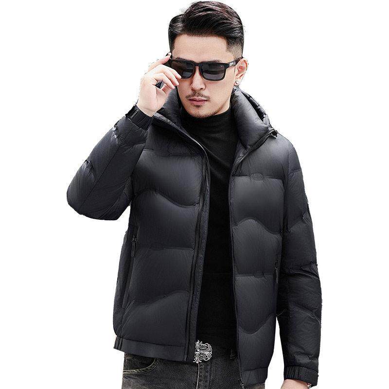 香港连帽白鸭绒羽绒服男短款2025冬季新款轻薄保暖冬装外套