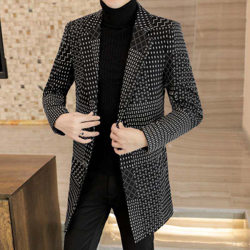 羊绒大衣男中长款2025秋冬季新款高端格子风衣修身男士毛呢子外套