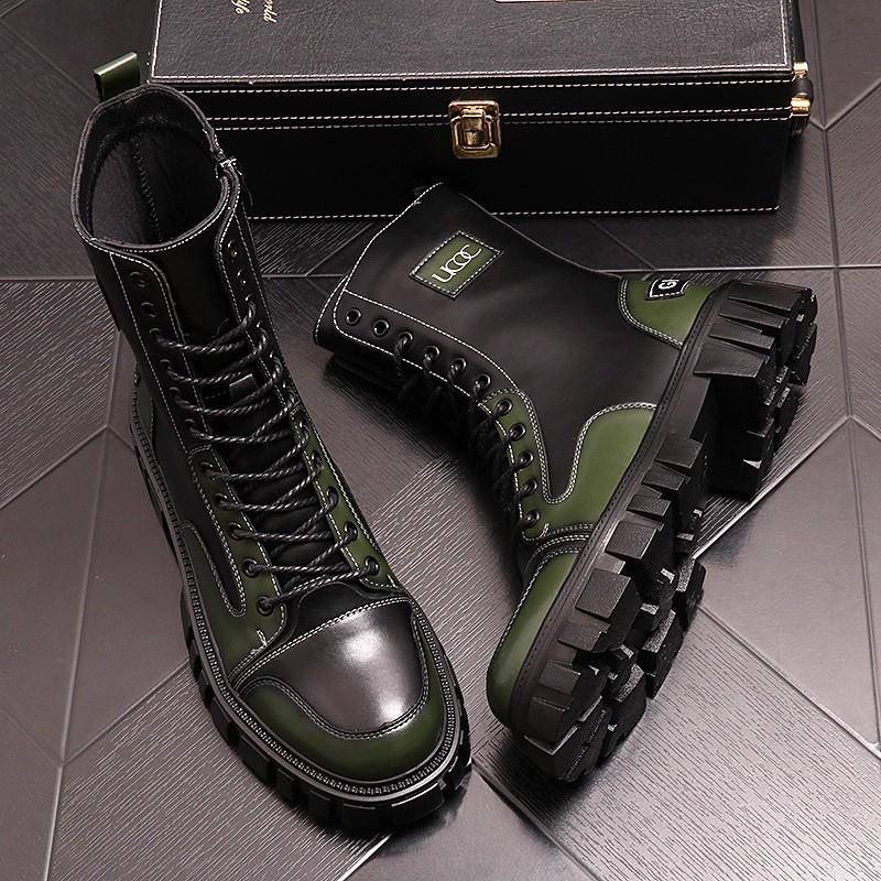 潮牌高帮马丁靴男款2025秋冬季厚底内增高长筒皮靴英伦风工装靴男
