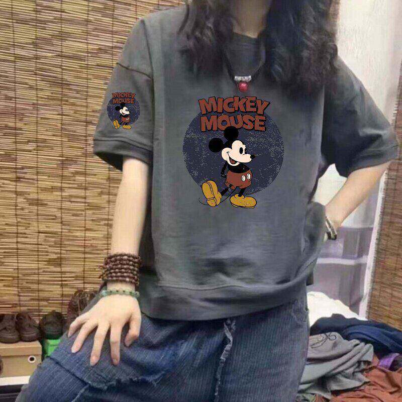 ROUJE ESVIP韩版小个子卡通印花短袖T恤女宽松显瘦百搭减龄上衣夏