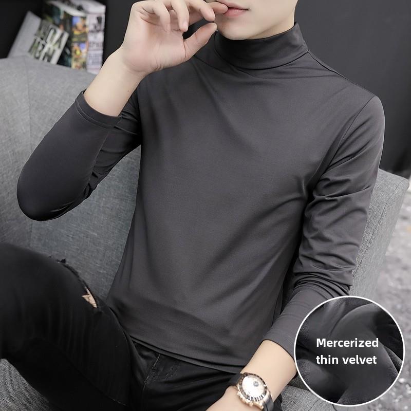 半高领长袖t恤男2023春秋新款丝光棉内搭男韩版潮流纯色打底衫tx