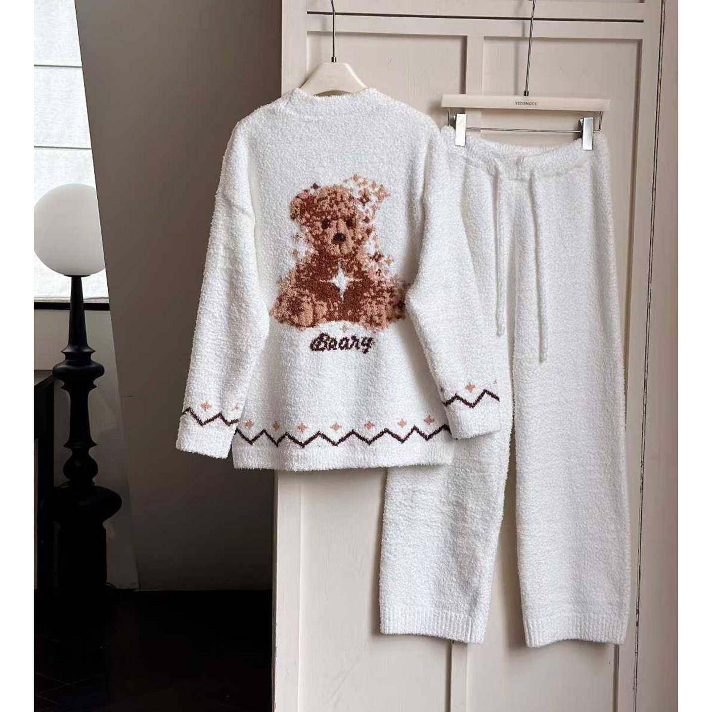 高级感卡通小熊V领开衫半边绒睡衣女秋冬时尚休闲外穿加厚家居服,女士内衣/男士内衣/家居服,睡衣/家居服套装,淘宝优惠券,粉丝福利购,淘宝优惠卷