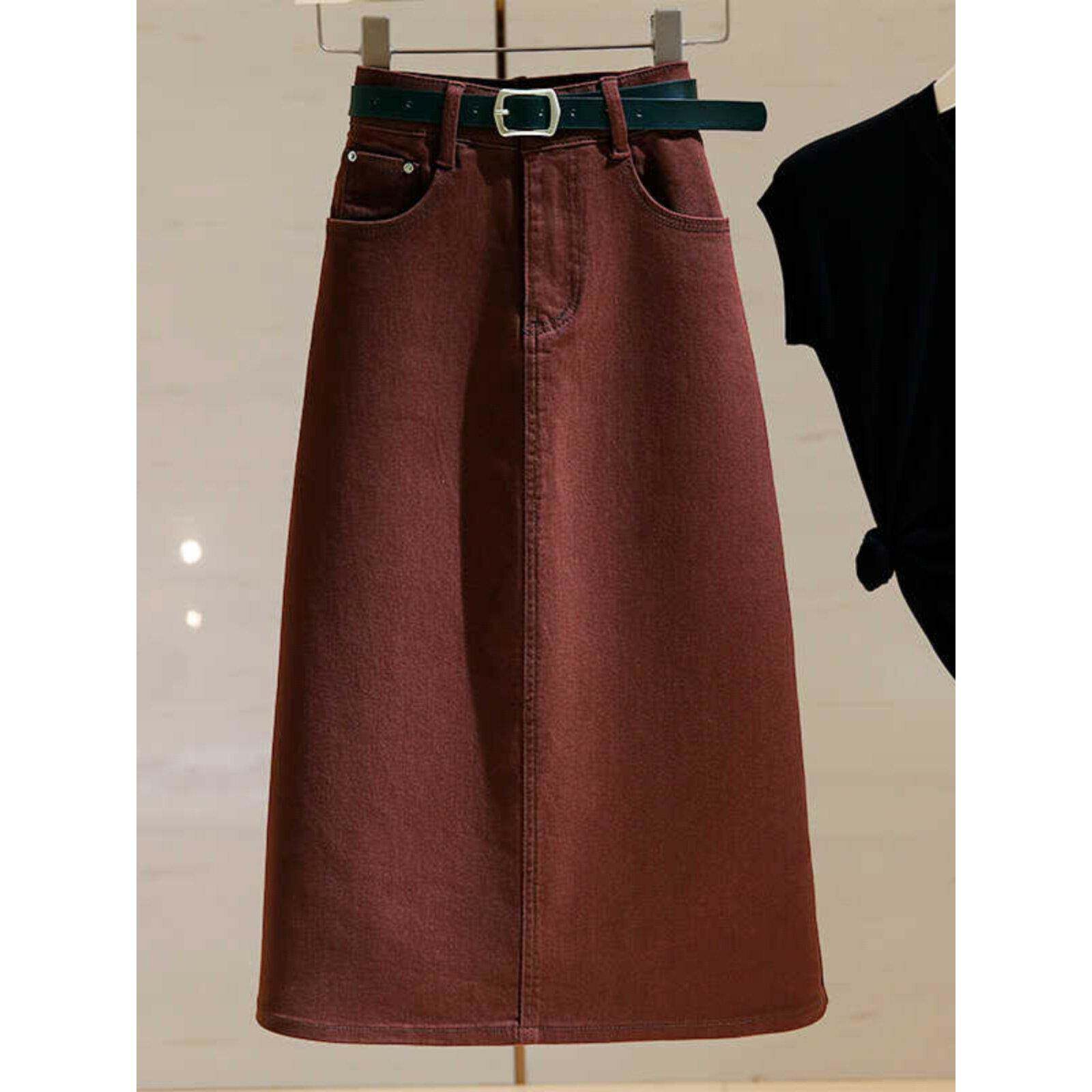 CULV中长款弹力牛仔半身裙女2025春新款小个子高腰开叉a字包臀裙