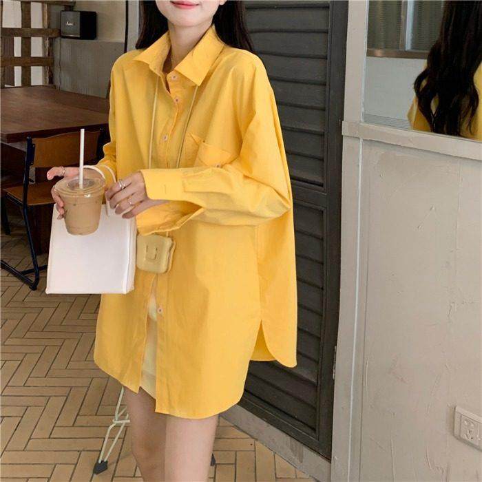 2025年春秋新款糖果色衬衫女韩版宽松设计感小众洋气减龄长袖上衣