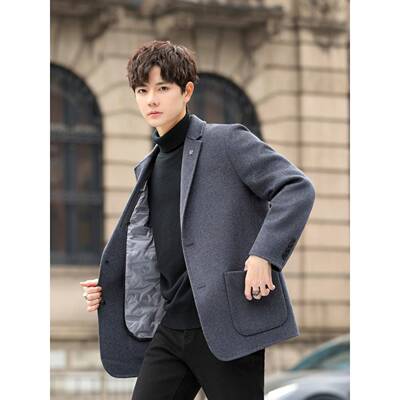 羊毛西装外套男秋冬季新款高端男士可拆卸羽绒内胆短款双面呢大衣