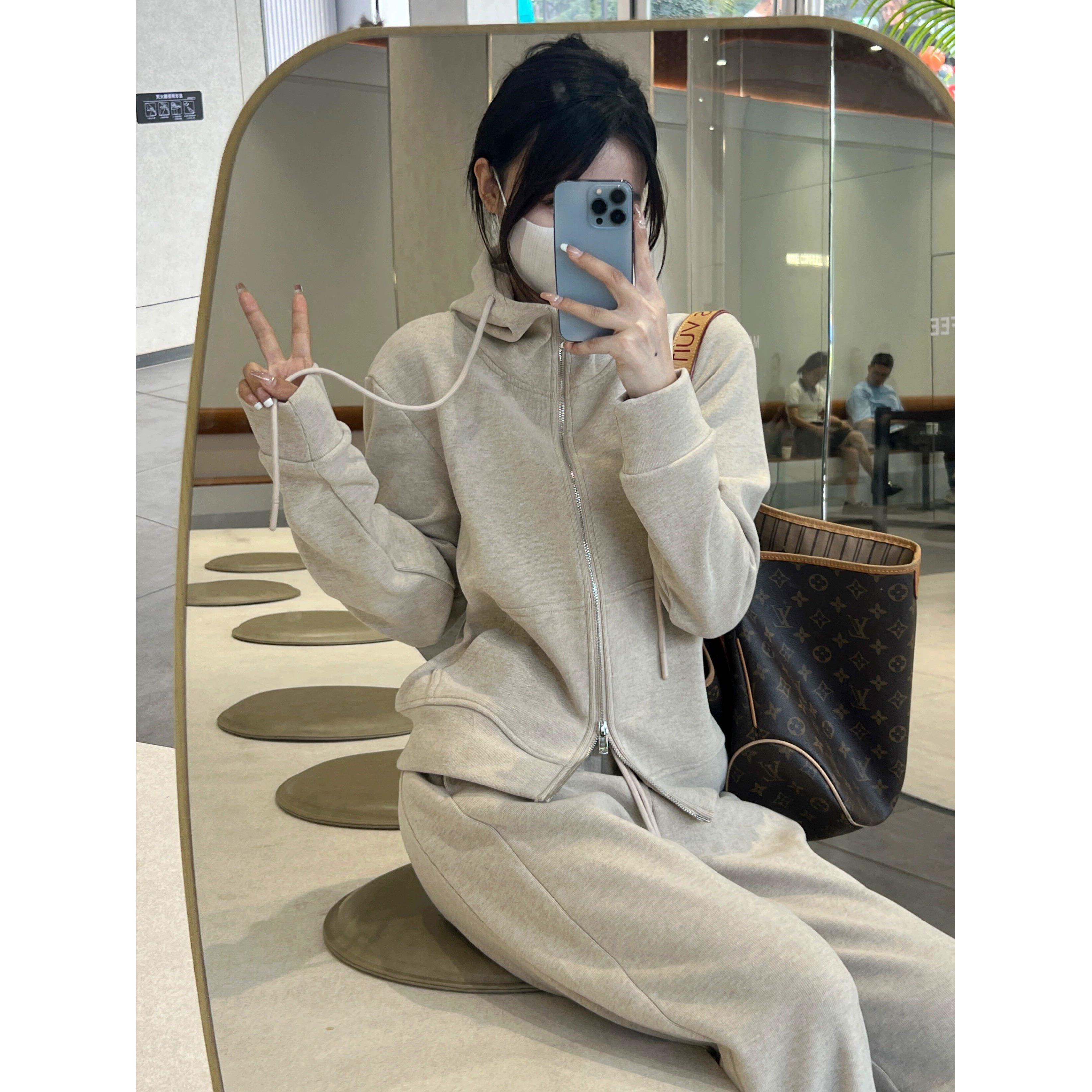 2025新款加绒加厚卫衣套装女秋冬学生宽松显瘦慵懒风跑步服两件套