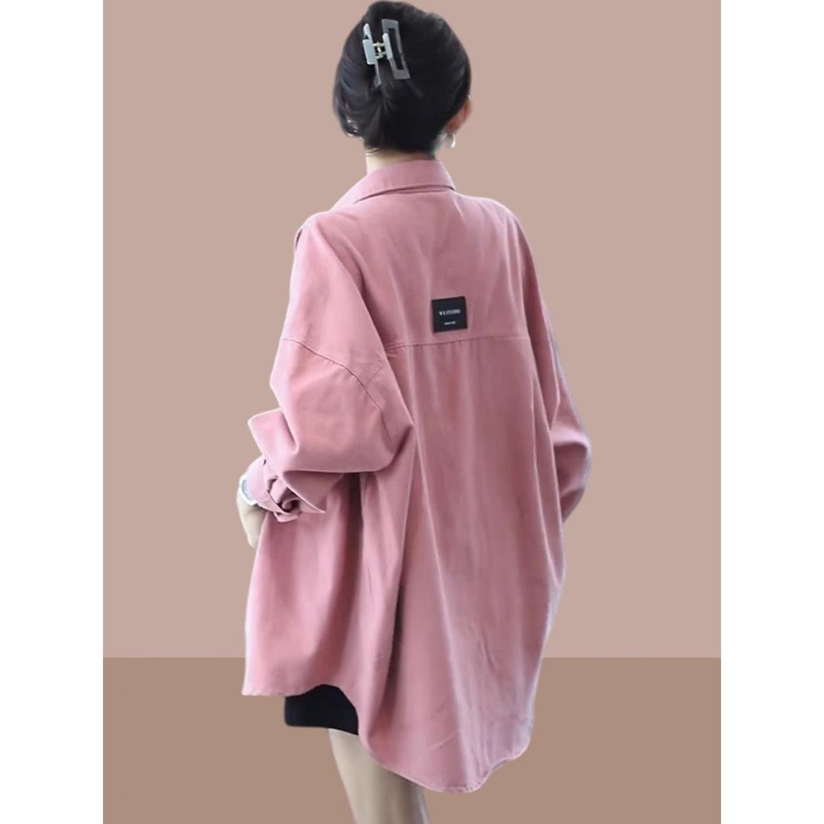 香港TIMO牛仔衬衫外套女春秋爆款百搭中长款上衣宽松休闲叠穿衬衣