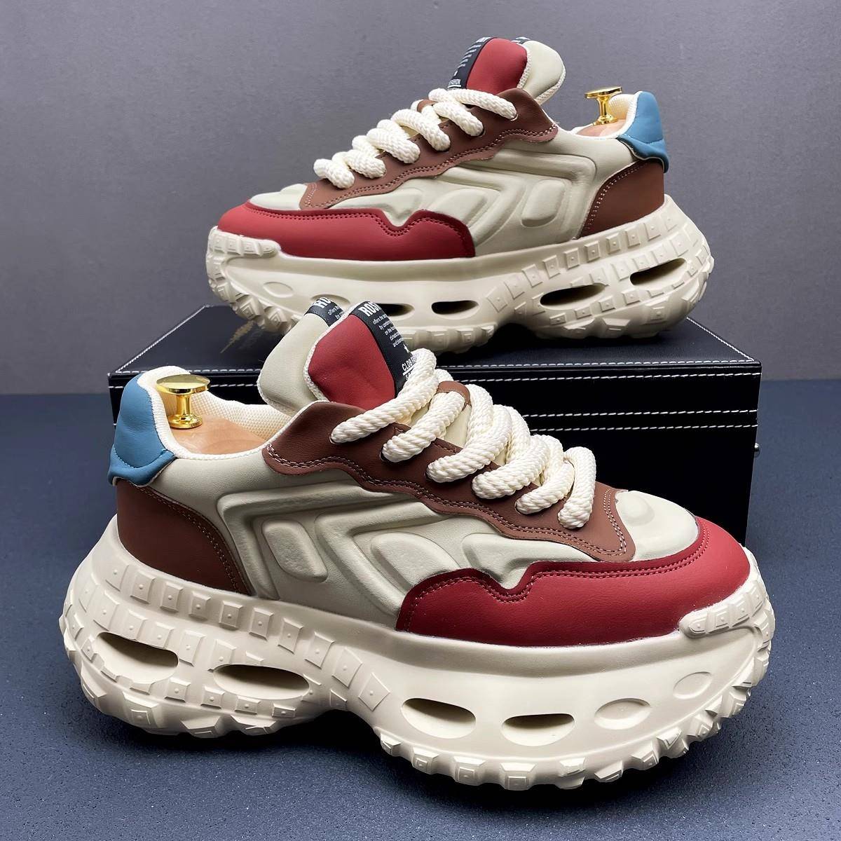 潮牌轮胎底男鞋春秋新款透气耐磨时尚老爹鞋厚底增高百搭运动潮鞋