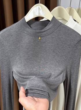 韩国灰色高级感半高领软糯针织打底衫女长袖秋季薄款叠穿洋气小衫