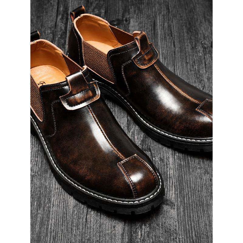 潮牌秋季新款低帮真皮一脚蹬工装鞋男防滑马丁靴男靴男士休闲皮鞋