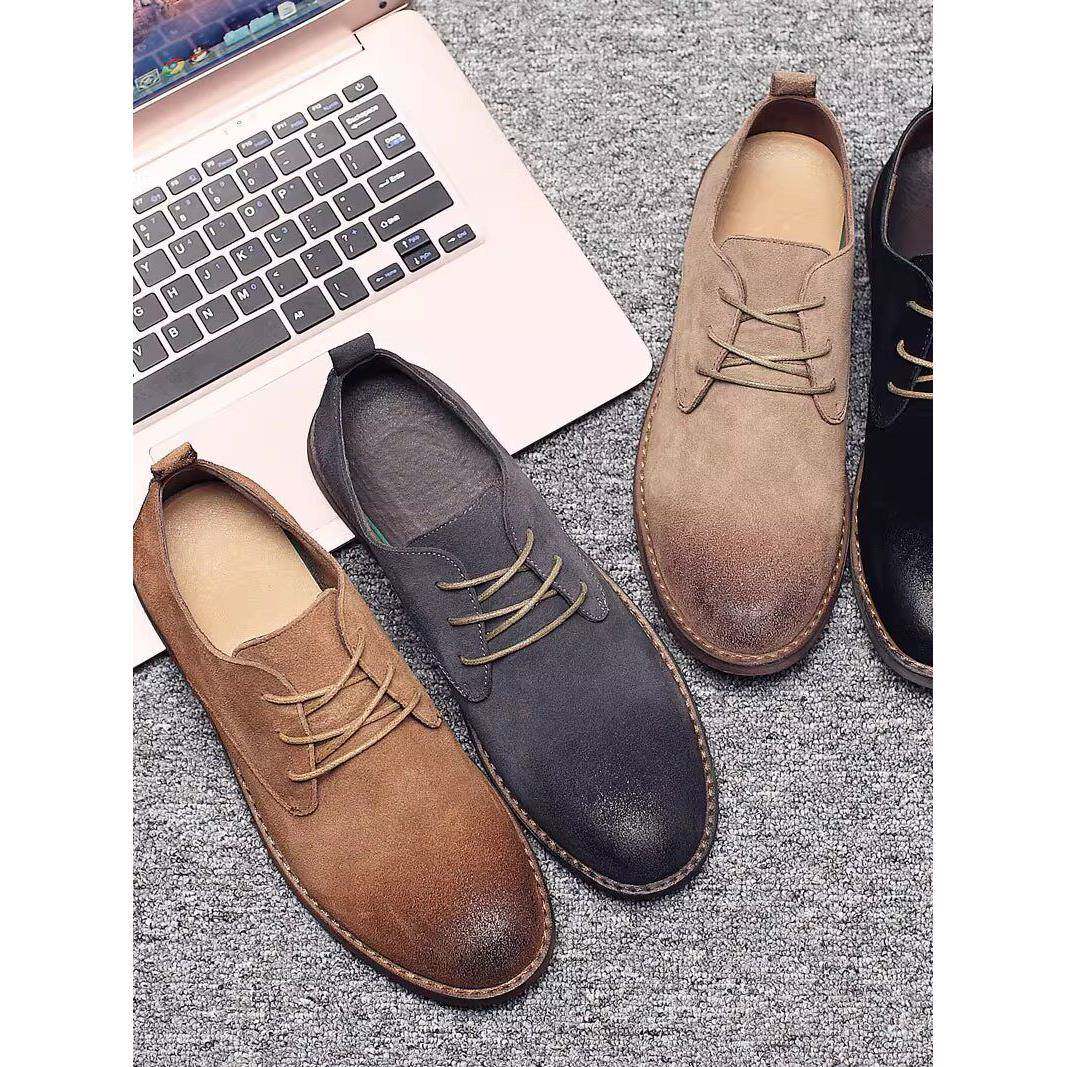 潮牌男款皮鞋真皮实心底春秋款英伦覆古牛反绒休闲翻毛皮马丁靴男