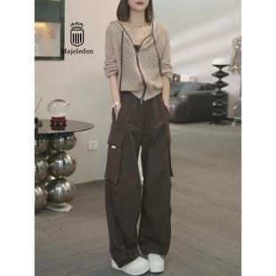 正品2025秋季新款穿搭减龄时尚休闲连帽镂空上衣工装裤一整套装女