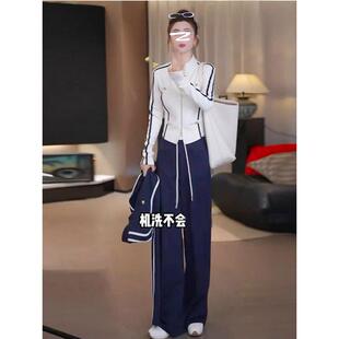 欧洲站白色长袖卫衣休闲时尚套装女2025春秋冬新款阔腿裤两件套潮