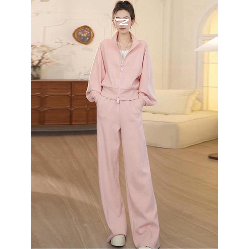 欧洲站粉色休闲时尚套装女2025春秋冬新款穿搭减龄洋气卫衣两件套